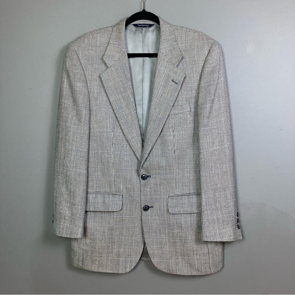 Burberry sport coat blazer men's 40R VTG Houndstooth two button lightweight